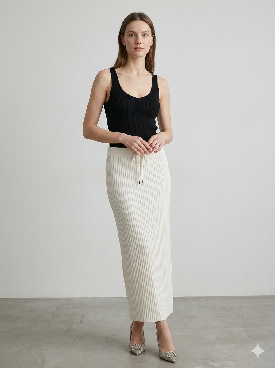 Knitted long pleated skirt 92088