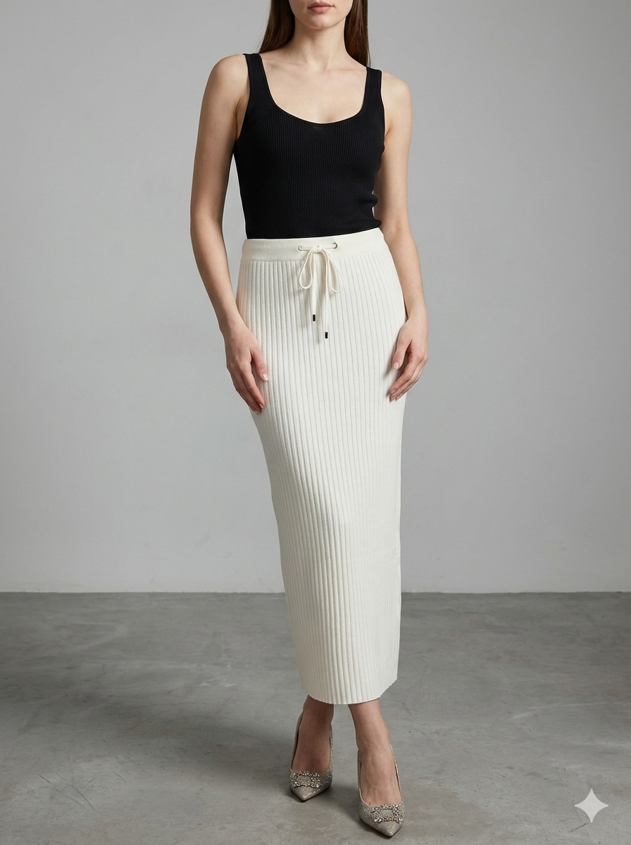 Knitted long pleated skirt 92088