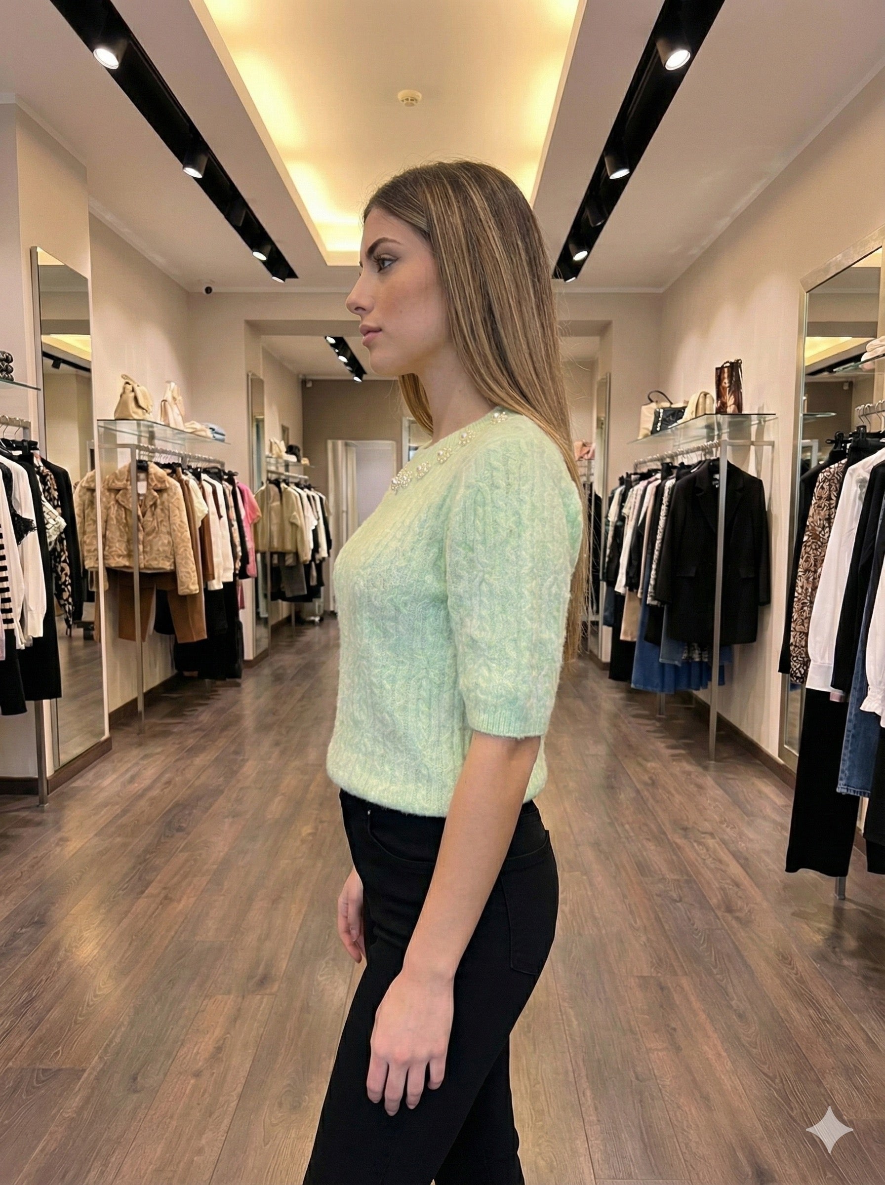 Twisted rope, beads, short-sleeved shirt HZ912