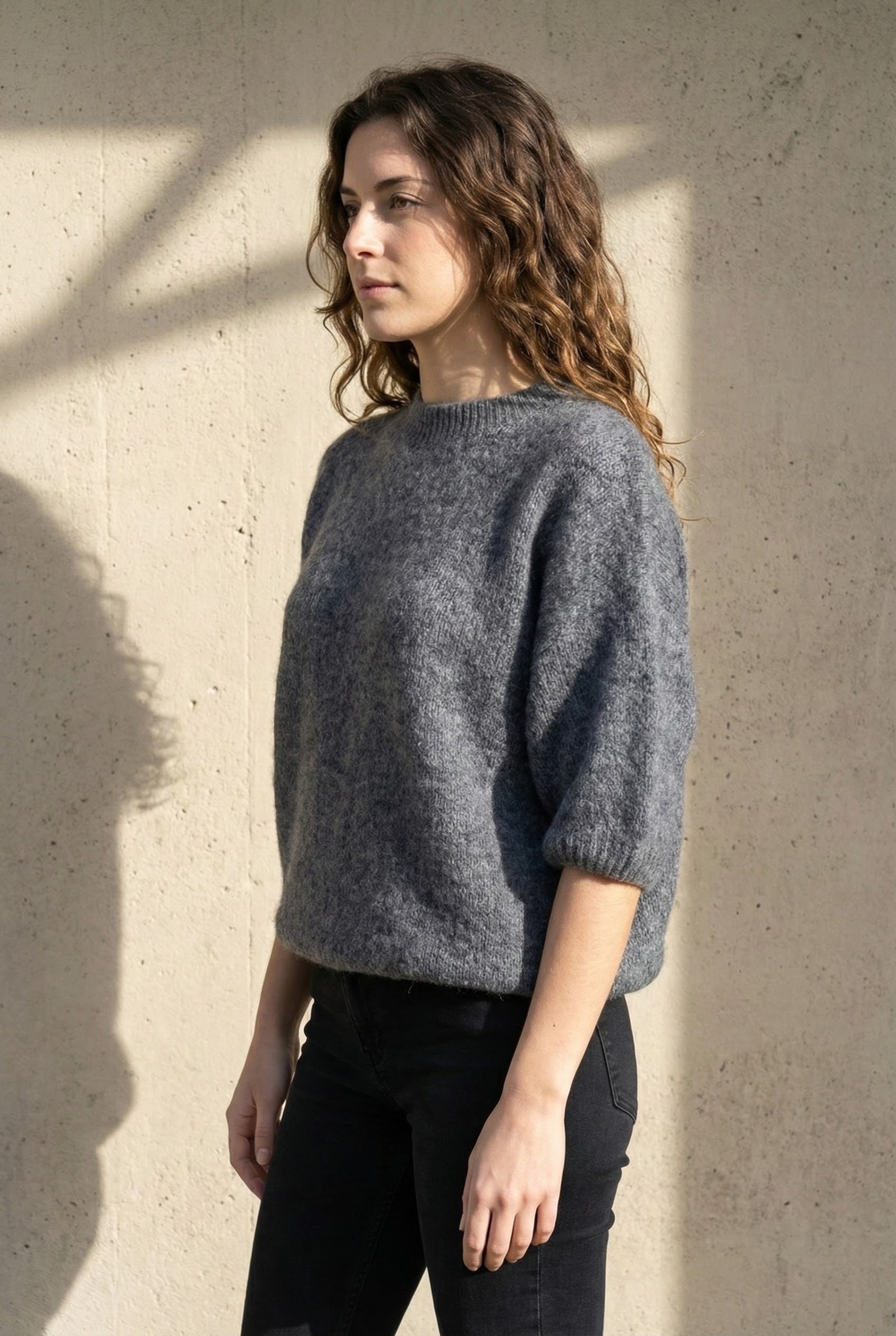 maglione a maniche corte in alpaca