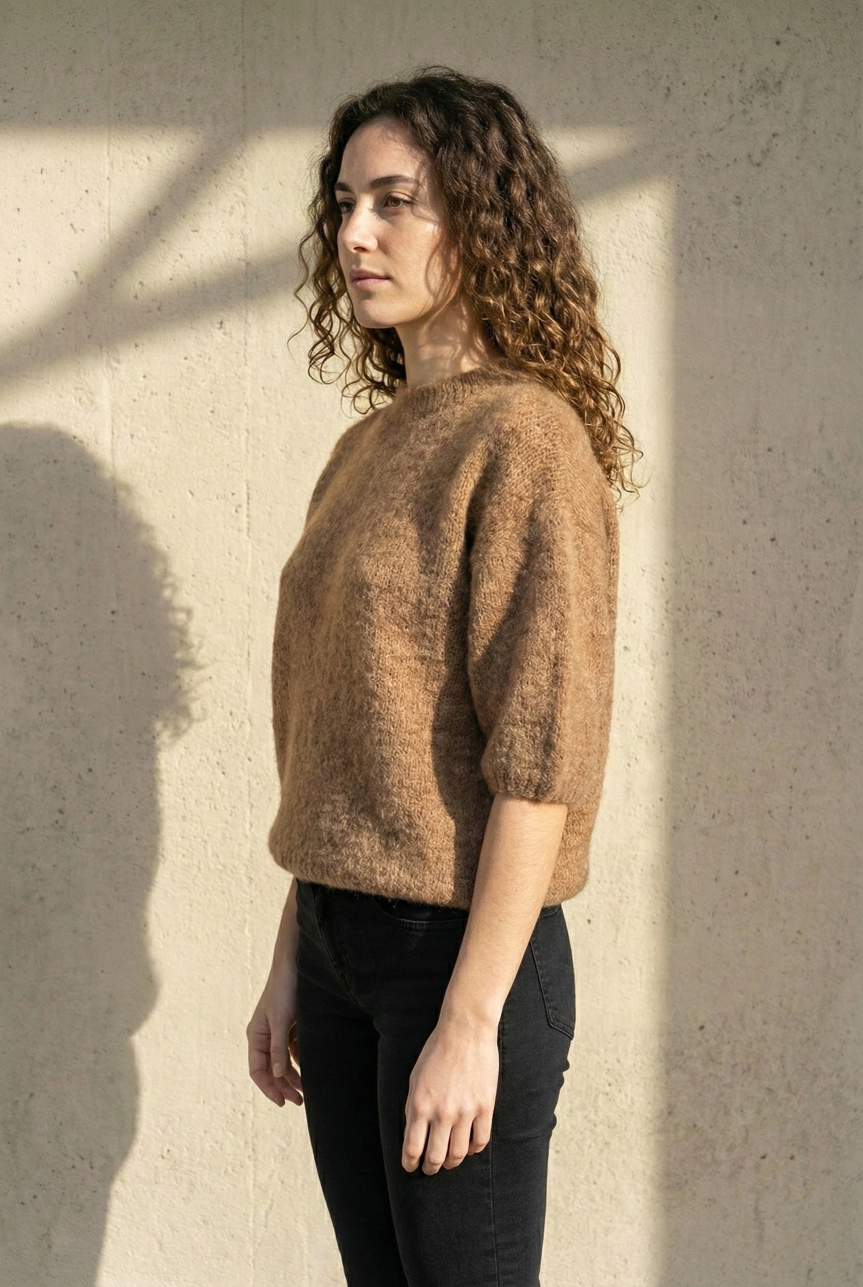 maglione a maniche corte in alpaca