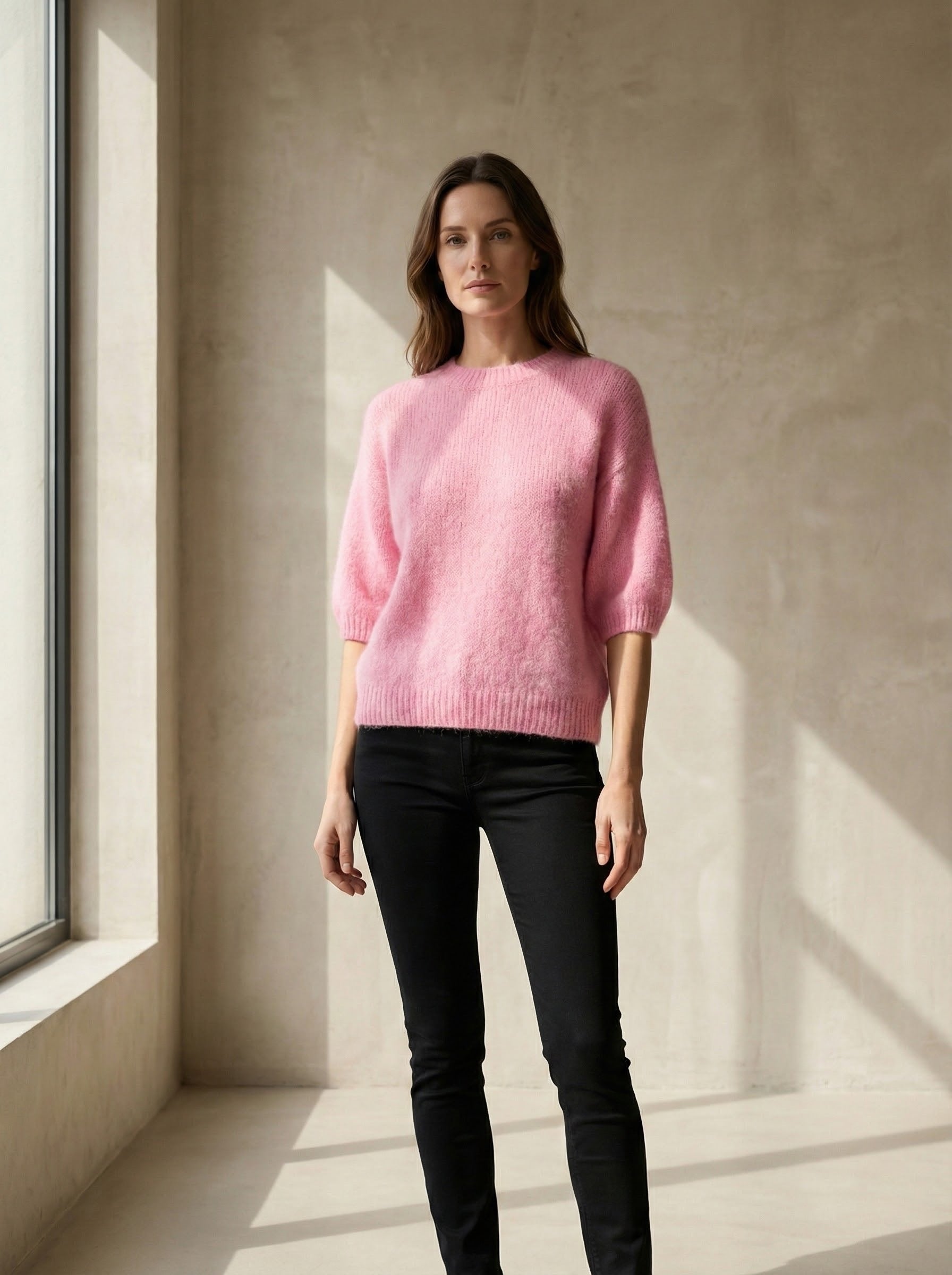 maglione a maniche corte in alpaca