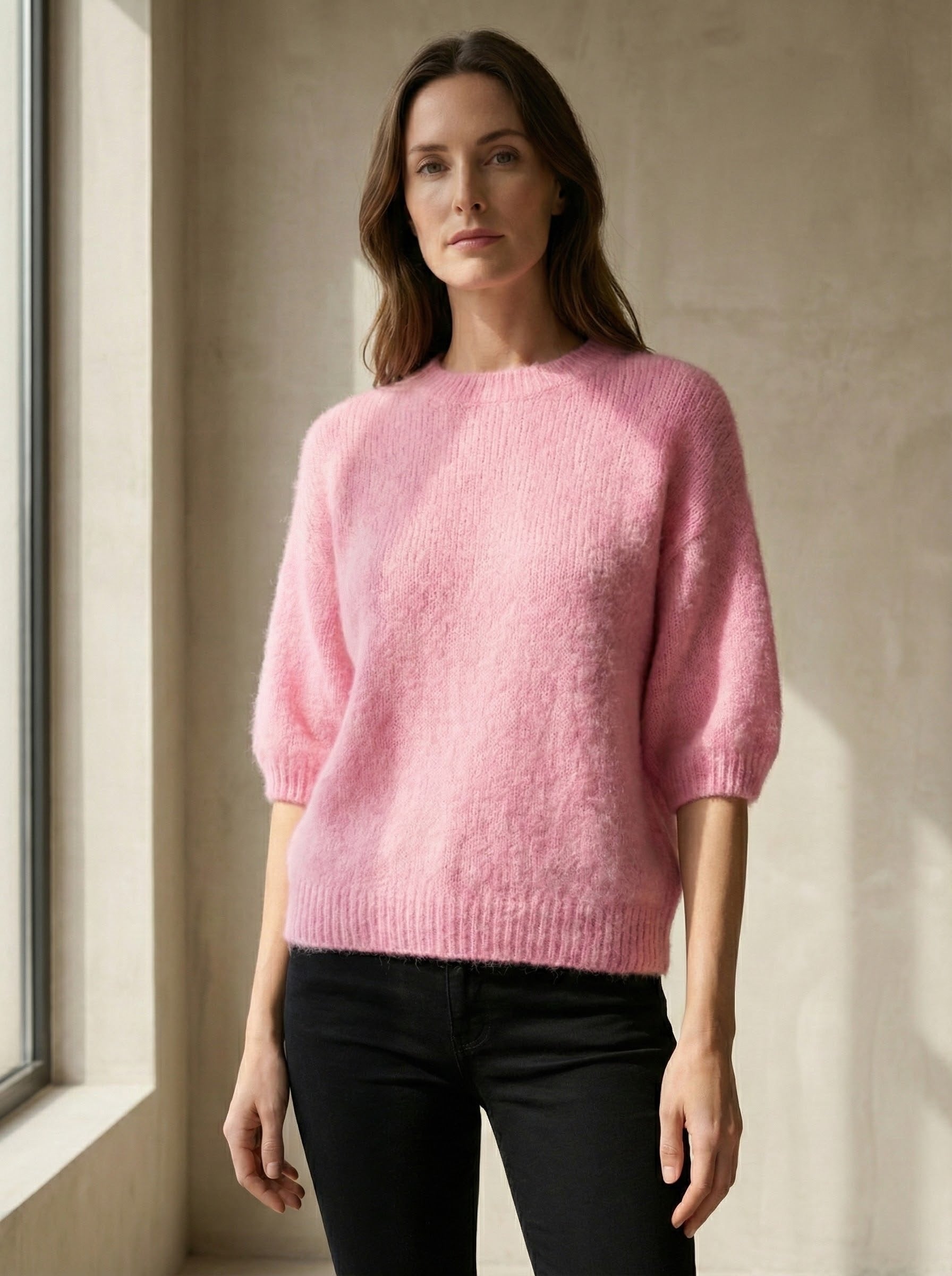 maglione a maniche corte in alpaca