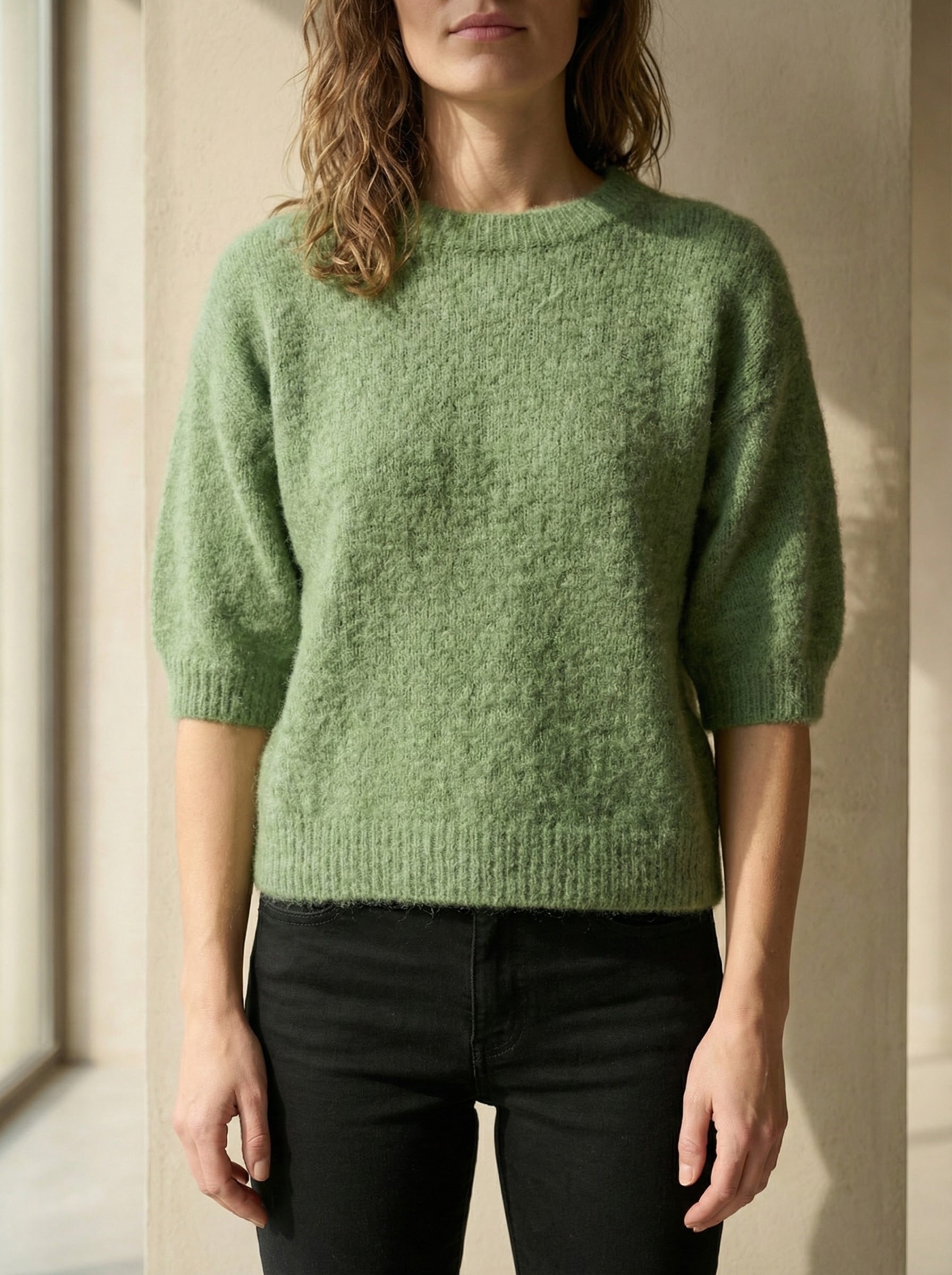 maglione a maniche corte in alpaca