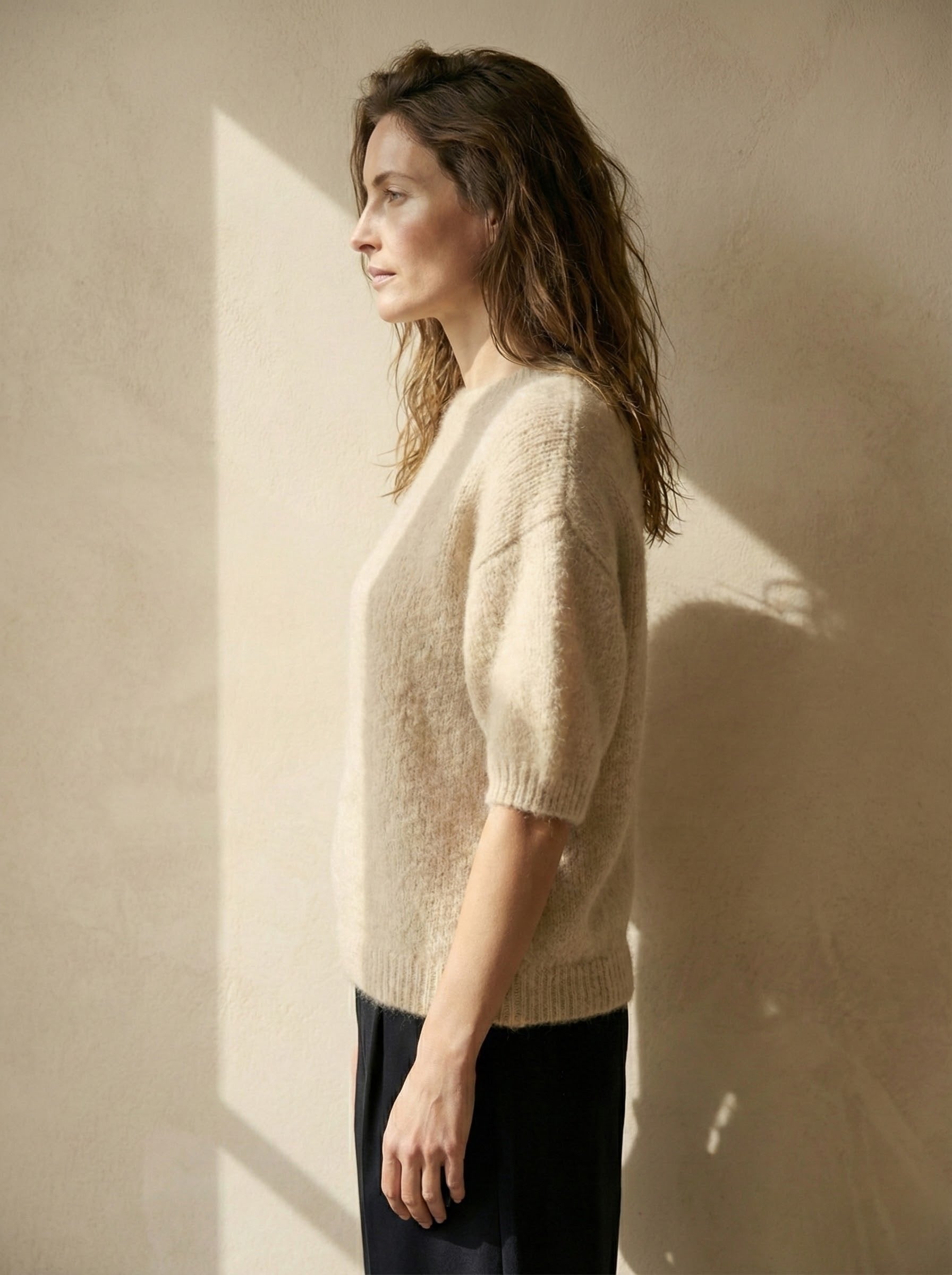 maglione a maniche corte in alpaca